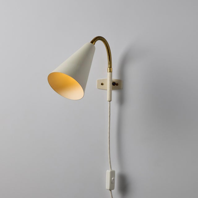 1960s Plug-in White Conical Brass & Metal Wall Lamps Attributed to Hans Agne Jakobsson - a Pair For Sale - Image 9 of 17