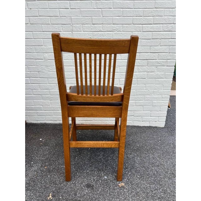 Early 21st Century Stickley Mission Collection Set of Three Oak Spindle Counter Stools For Sale - Image 5 of 12
