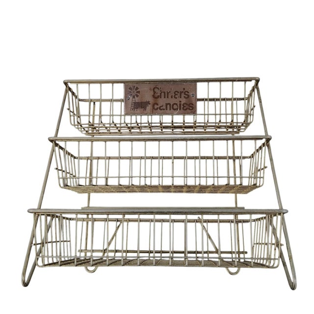 Vintage Ehrler’s Candies 3-Tier Wire Display Rack With Original Tag – Industrial Farmhouse Storage For Sale In Chicago - Image 6 of 8