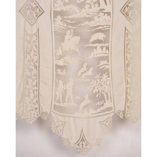 1900 - 1909 Morphew Abode 1900s Beige Folk Art Linen Hand Made Lace Panel From Brussells For Sale - Image 5 of 8