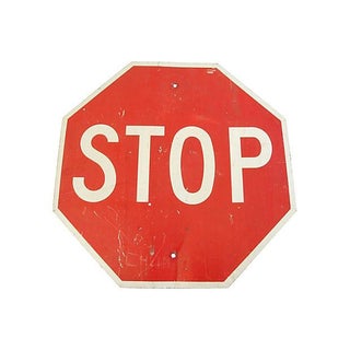 Large Metal Red & White 1950s Stop Street Sign For Sale