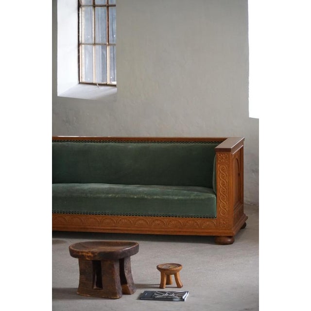 Vintage Danish Empire Sofa in Oak and Velour, 1920s For Sale - Image 12 of 16