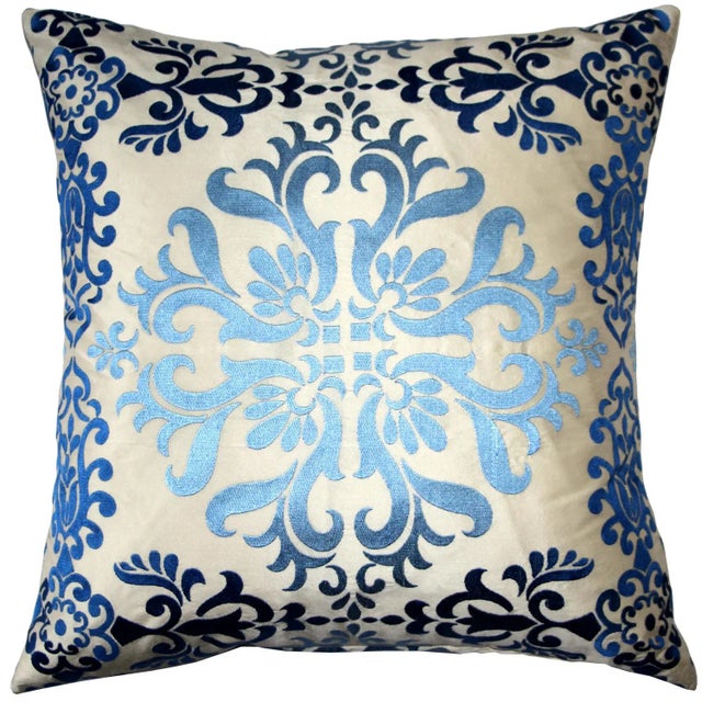 Contemporary Contemporary Sumatra Fountain Embroidered Silk Pillow - 21x21 For Sale - Image 3 of 5
