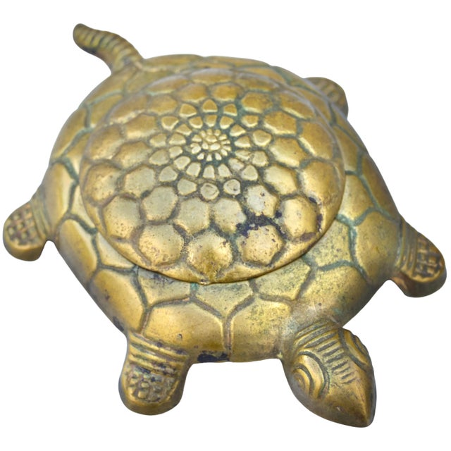 Metal Mid 20th Century Handcrafted Italian Brass Turtle-Figurine Box Accent For Sale - Image 7 of 9