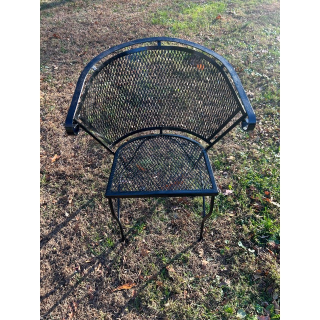 1970s 1970s Beautiful Vintage Woodard Wrought Iron Patio Set Table and 4 Barrel Chairs, Attributed For Sale - Image 5 of 6