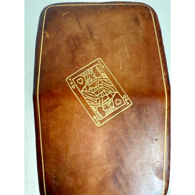 Vintage Italian Leather Playing Card Case With Embossed Gold Detailing For Sale In Los Angeles - Image 6 of 12