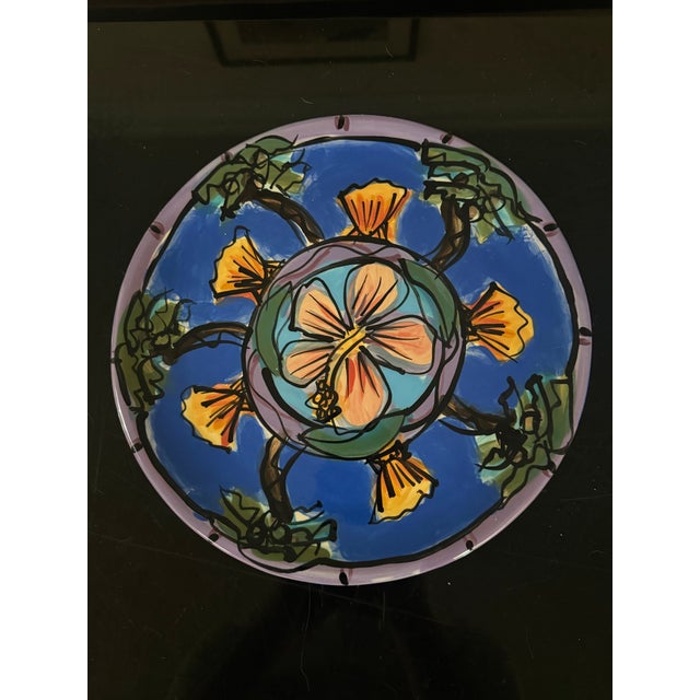 Art Deco 1970s Masters Pottery Plate Colorful Signed by Artist 12in Lot of 2 Made in Italy For Sale - Image 3 of 6