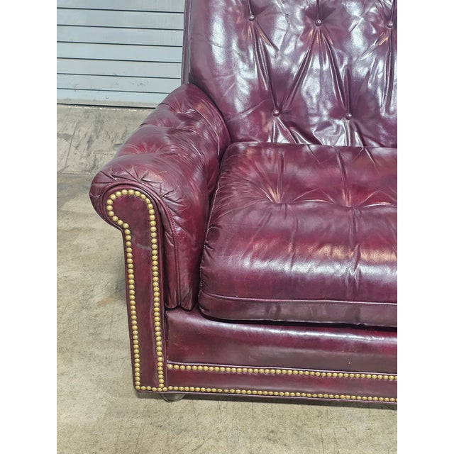 Late 20th Century Hancock & Moore Red Leather Sofa Nailhead Trim Three Cushions For Sale - Image 10 of 16
