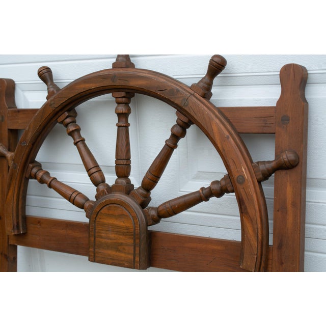 Vintage Nautical Ship Wheel Helm Twin Mahogany Headboards a Pair