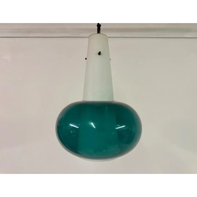 Italian Green and White Glass Ceiling Pendant, 1960s For Sale - Image 6 of 11