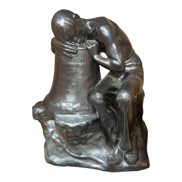 1930s Italian "Pensatore Campana" the Tinker Auguste Rodin Style Terracotta Sculpture For Sale