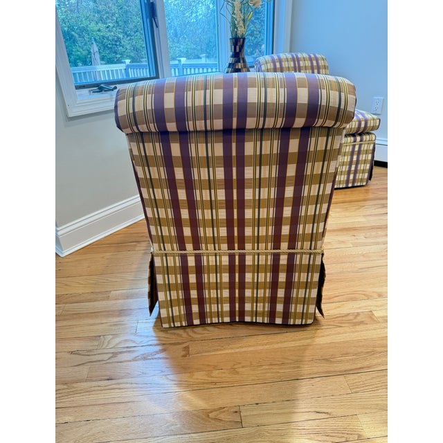 Pair of Baker Furniture Slipper Chairs in Plaid Upholstery For Sale - Image 10 of 16
