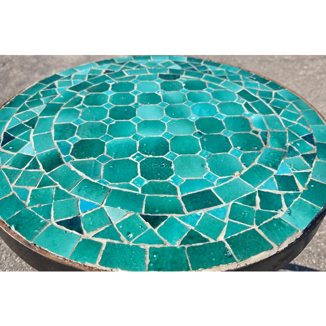 Moroccan 16" Mini Moroccan Mosaic Accent Table – Emerald / Teal Tile Top For Sale - Image 3 of 6