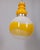 Chandelier with yellow metal body and large spherical lampshade in white and yellow opal glass, Italian Space Age design,...