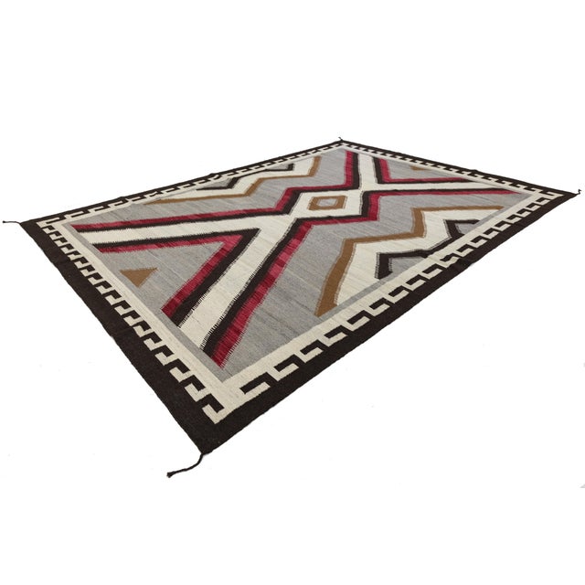 Contemporary Navajo Style Wool Area Rug With Geometric Diamond & Border Motif For Sale - Image 11 of 11