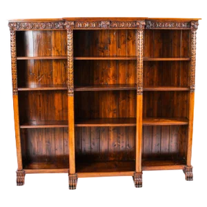 Antique Victorian Open Breakfront Bookcase, 1800s