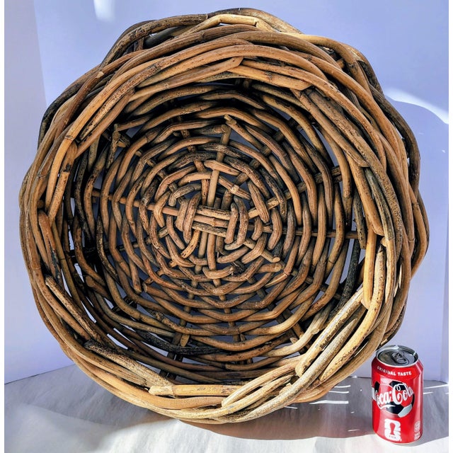 French Country Vintage French Country Large Vine Winnowing Basket 22.5" For Sale - Image 3 of 3