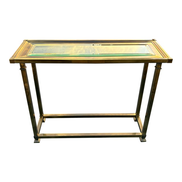 Brass Picture Frame Console Table From Mastercraft For Sale