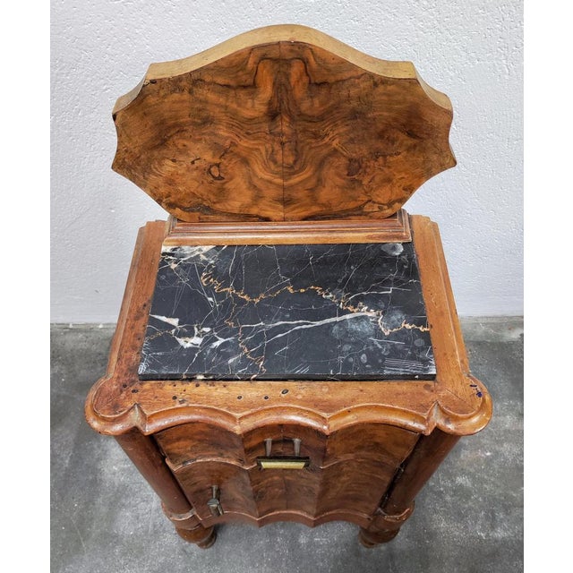 Small Art Deco Nightstands in Walnut Burl and Marble, Italy, 1920s, Set of 2 For Sale - Image 14 of 16