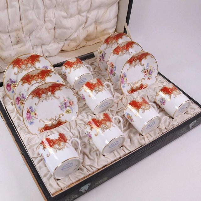 Orange Porcelain Batwing Demitasse Service by Grosvenor China for Waring & Gillow, 1930s, Set of 12 For Sale - Image 4 of 18