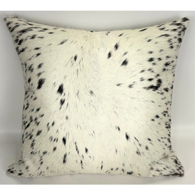 2020s Premium Brazilian Watusi Cowhide Pillow Cover 16x16 – Champagne Ivory With Natural Speckling – Handcrafted by Pablo Sota Designs For Sale - Image 5 of 11