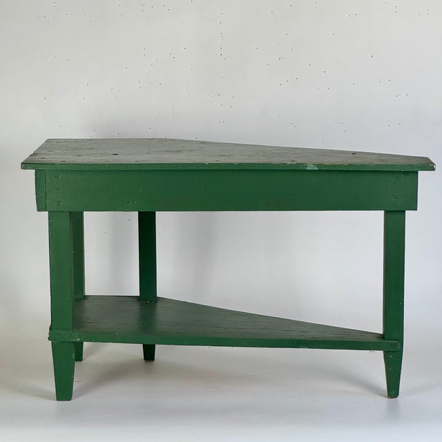 Mid 20th Century Primitive Hand Made Green Wooden Corner Table With One Drawer for Indoor or Enclosed Garden For Sale - Image 10 of 13