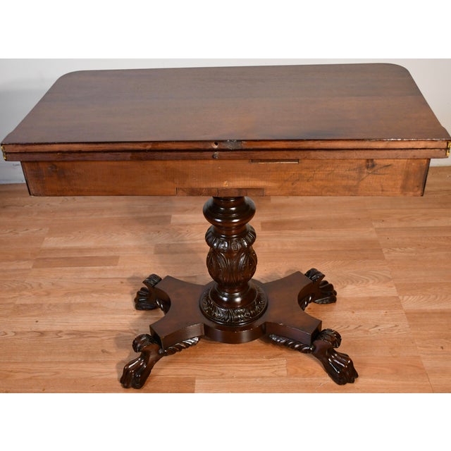 1910s Antique American Empire Solid Mahogany Flip-Top Game Table / Console Table For Sale - Image 11 of 18
