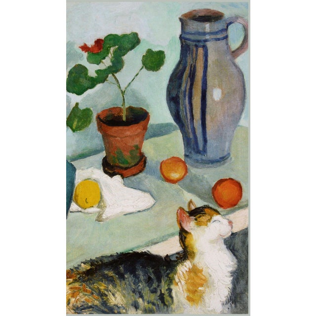 1910 Vintage Cat Still Life Art Print by August Macke, Feline Painting Wall Art - 12" X 12" For Sale In Buffalo - Image 6 of 7
