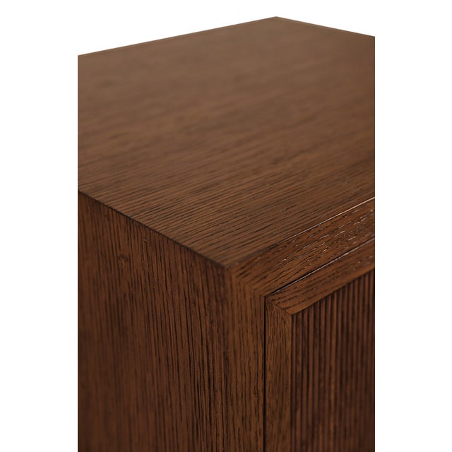 Matthew Izzo Home Novalie Fluted Provincial Brown Oak Two Drawer Side Table With Antique Brass Drawer Pulls For Sale In New York - Image 6 of 8