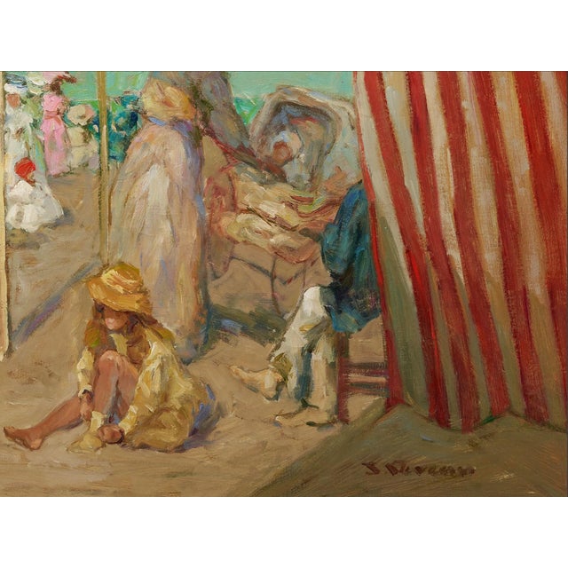 Mid 20th Century Jacques Deveau Beach Scene Painting For Sale - Image 4 of 7