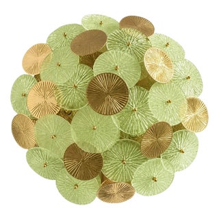 Green Water-Lily Brass and Murano Glass Sputnik Flush Mount by Simoeng for Simoeng For Sale