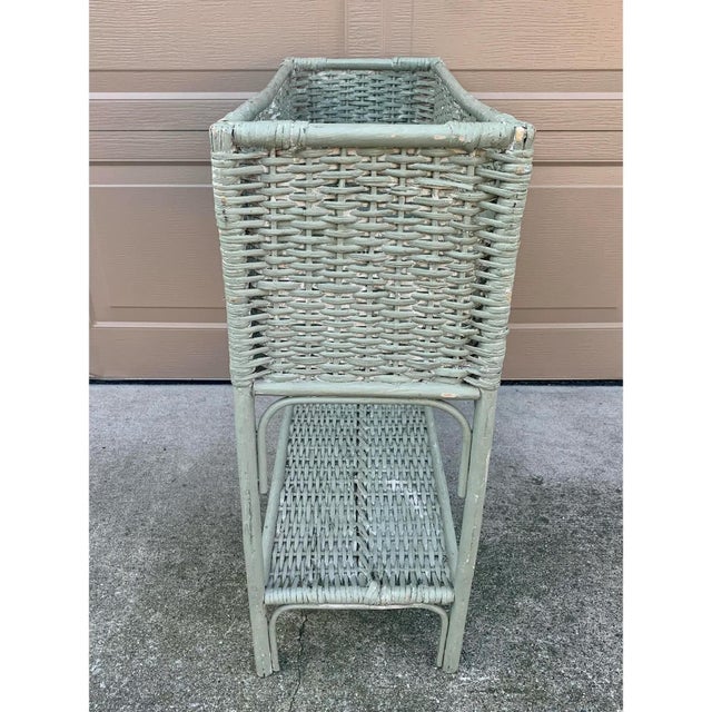 Antique Painted Wicker Plant Stand With Lower Shelf For Sale - Image 10 of 12