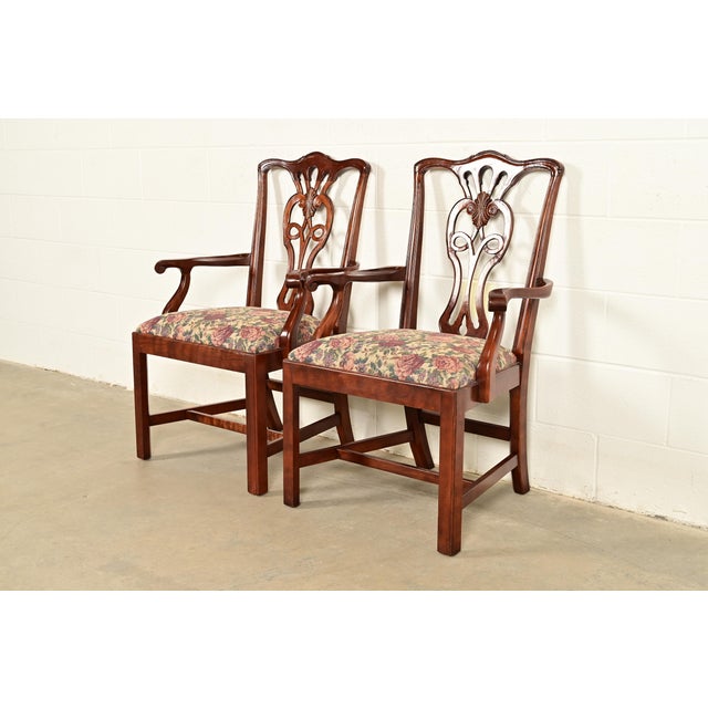 Henredon Henredon Georgian Carved Mahogany Armchairs, Pair For Sale - Image 4 of 16