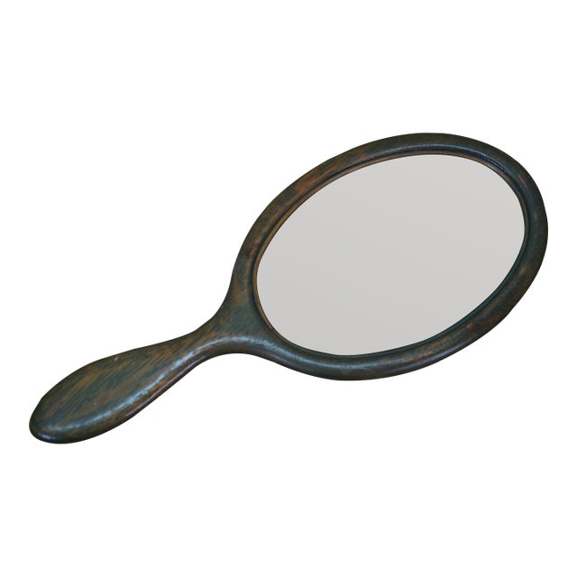 Antique Victorian Beveled Oak Hand Held Vanity Mirror 11" For Sale