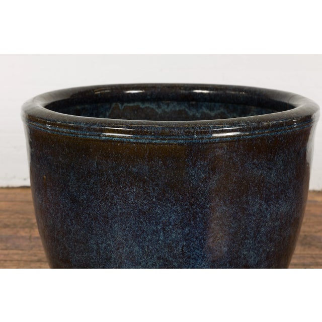 Ceramic Thai Vintage Oversized Shigaraki Style Namako Glazed Planter with Wave Effects For Sale - Image 7 of 13