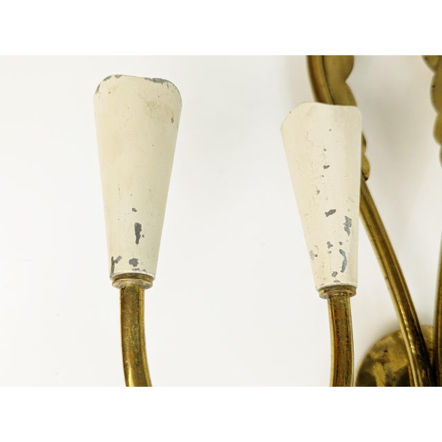 Ivory Metal and Brass Four-Light Wall Lamps, 1950s, Set of 4 For Sale - Image 12 of 18