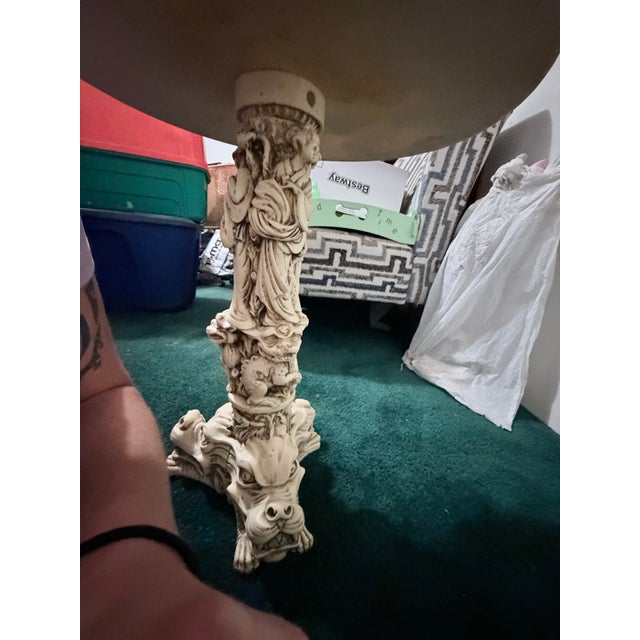 Vintage 1960s Asian Faux-Ivory Resin Opium Side Table - Intricate Relief Carving For Sale - Image 11 of 11