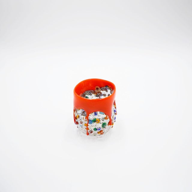 Gorgeous Murano dimpled crumpled glass millefiori tumbler. Made with murrine glass and embossed with silver leaf and...