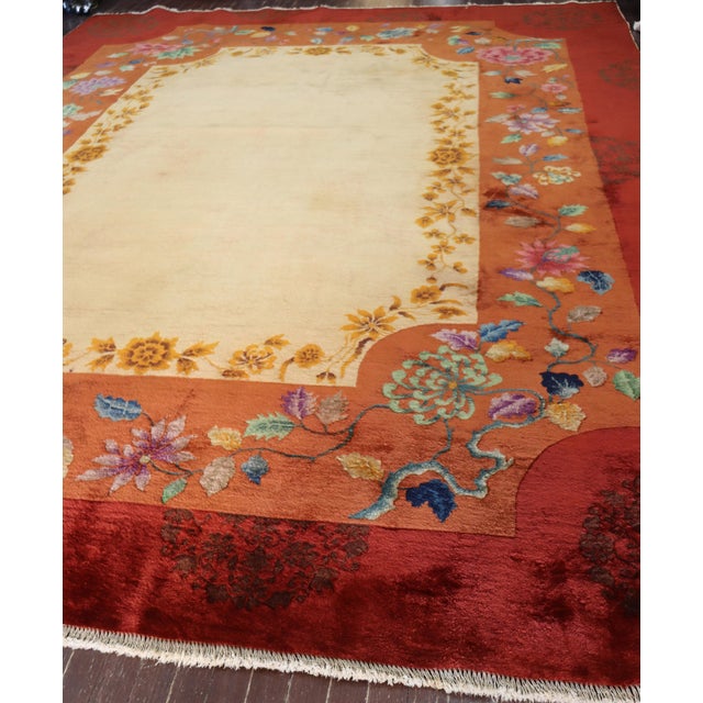 Antique Art Deco Chinese Carpet, Unusual, 8'10" X 11'6" For Sale - Image 9 of 11