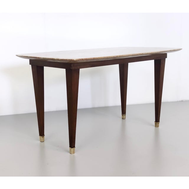 Rectangular Beech Coffee Table with Pink Travertine Top attributed to Paolo Buffa, 1950s For Sale - Image 6 of 13