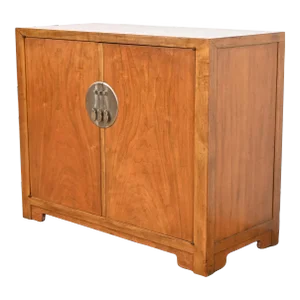 Michael Taylor for Baker Furniture Far East Collection Chinoiserie Burled Walnut Bar Cabinet, 1960s