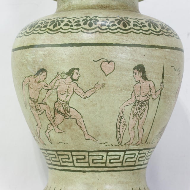 Pair of Vintage Hand-Painted Neoclassical Greek Revival Ceramic Temple Jar Table Lamps For Sale - Image 9 of 15
