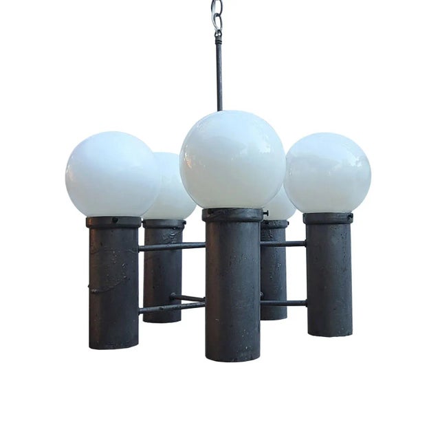 Robert Long Late 20th Century 10-Light Industrial Gunmetal & Glass Globe Chatham Chandelier by Robert Long For Sale - Image 4 of 9