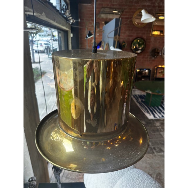 1950s Mid-Century Modern Italian Brass Hat Pendant 1950 For Sale - Image 5 of 7