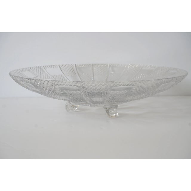Transparent Art Deco 1930s Footed Serving Platter in Cut Lead Crystal Geometric Pattern For Sale - Image 8 of 12