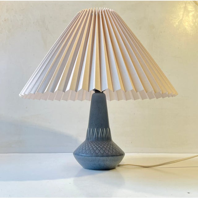 Mid-Century Modern Dusty Blue Ceramic Table Lamp with Geometric Decor by Einar Johansen for Søholm, 1960s For Sale - Image 3 of 6
