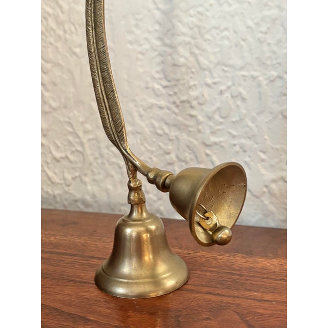 1980s Double Brass Bell With Feather Handle For Sale - Image 4 of 6