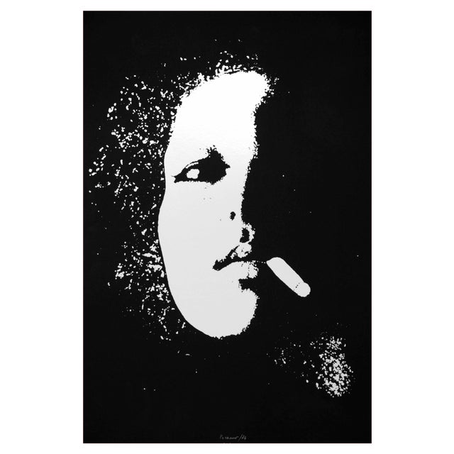 Giacomo Porzano, Smoker in Black, Etching, 1974 For Sale