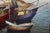 Late 20th Century Eleonore Guinther Nautical Maritime Fishing Boats Harbor Oil Painting 33" For Sale - Image 13 of 15