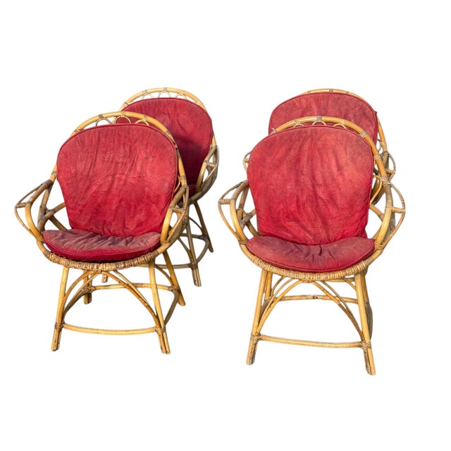 Brown Rattan Armchairs, France, 960s, Set of 4 For Sale - Image 8 of 14